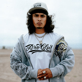 Male model with hoodie zip up