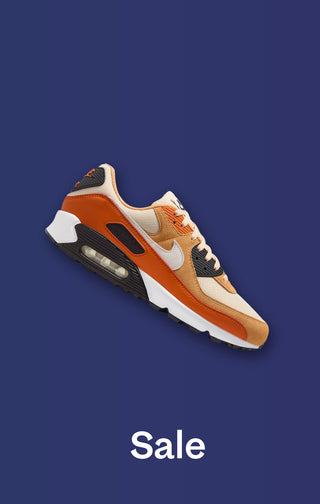 Orange and white sneaker on a blue background with 'Sale' text