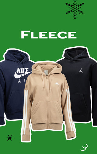Three fleece hoodies with Nike and Jordan logos on a green background