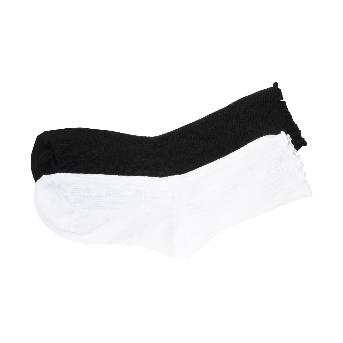 WSS Athletic 2 Pack Ruffle Ribbed Dress Sock in Black and White Size S