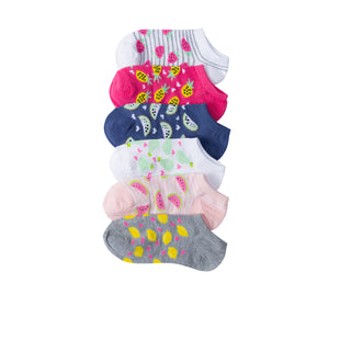6-pack small no-show socks with colorful fruit prints, multicolor