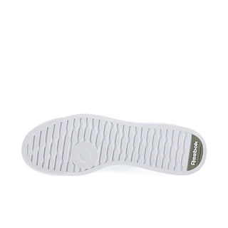 White rubber outsole of low-top sneaker with Reebok logo