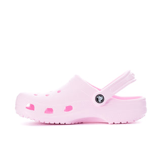 Women's pink clogs with perforated upper and adjustable back strap, round toe