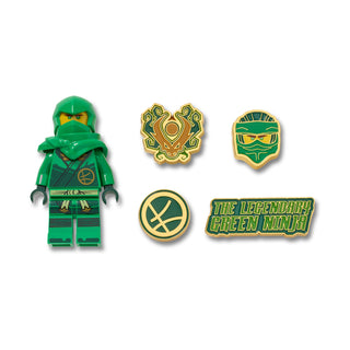 5-piece green Ninjago Lloyd Jibbitz charms: minifigure, logos, and mask symbols