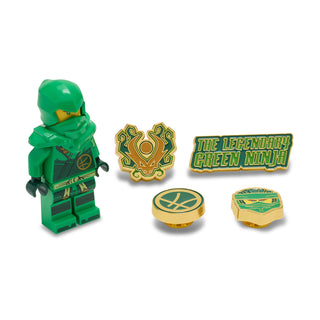 5-piece green Ninjago Lloyd Jibbitz set with minifigure, emblem, and “Legendary Green Ninja”