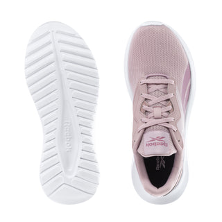 Mauve women's sneakers with treaded white outsole and mesh upper side view