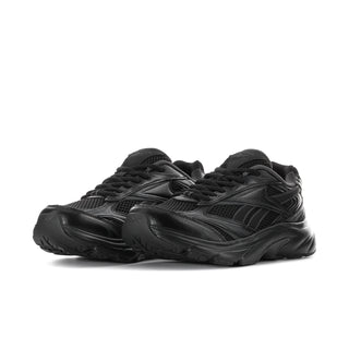 Men's black athletic sneakers, lace-up design, cushioned sole, mesh and overlay panels