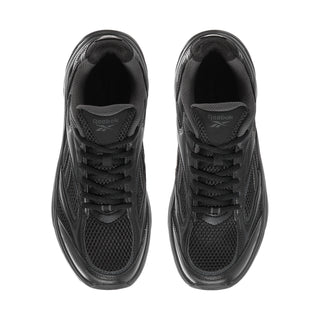 Pair of men's black lace-up sneakers with padded collars and breathable mesh uppers