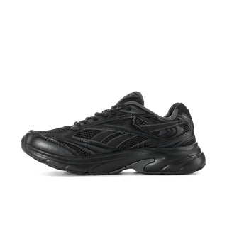 Men's black lace-up athletic sneakers with sporty overlays and molded rubber toe cap