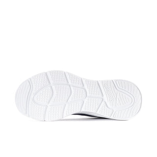 Men's navy running sneaker outsole view with textured white tread