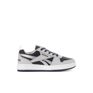 Kids' grey and navy sneakers with lace-up front and white midsole