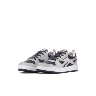 Pair of kids' grey and navy lace-up sneakers with side stripes