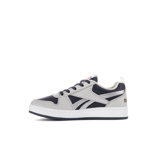 Kids' grey and navy low-top sneakers with lace-up closure and side logo
