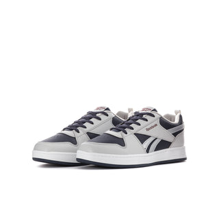 Youth lace-up low-top sneakers, light grey and navy, Reebok logo on side