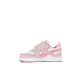 Toddler sneaker in pink and white with hook-and-loop strap and logo accents