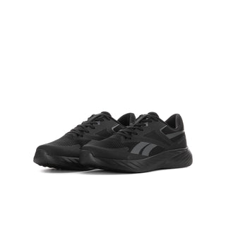 Youth running shoe pair, black/grey mesh upper with lace-up design