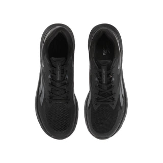 Youth running shoes, black mesh uppers with laces and padded collars