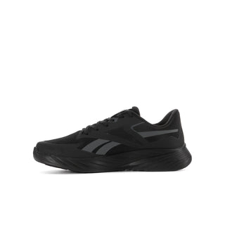 Youth running shoe, black/grey side stripes with lace-up front