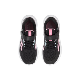 Kids black running shoes with pink lining detail and lace-up front