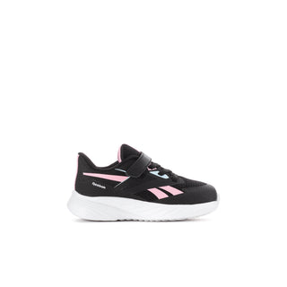 Toddler black and pink running sneaker with black strap and white sole