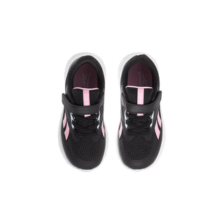 Toddler black sneakers with pink-lined tongue and padded collar, lace-up