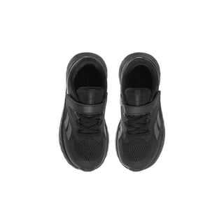 Toddler black mesh running shoe with padded collar and lace-up front