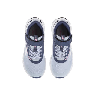Kids light blue sneakers with navy collar and padded interior lining