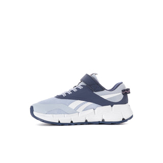 Kids light blue sneakers with navy quarter panel and white midsole