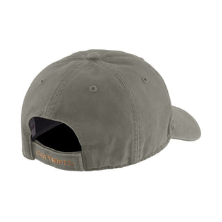 Canvas dad cap with Carhartt leather patch and curved brim, back view