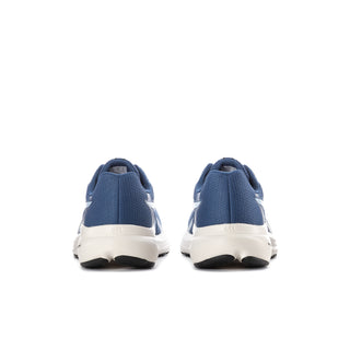 Men's blue running shoes with heel pull tabs, padded collars, and white midsole