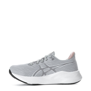 Women's lace-up running shoes, light gray upper with white midsole and black outsole