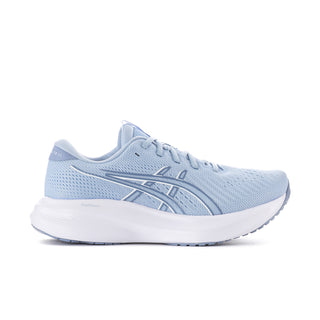 Light blue womens running sneaker with ASICS logo and lace-up closure
