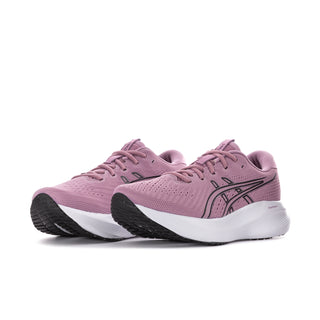 Women's purple running shoe side view with black logo and white midsole