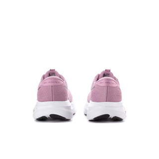Women's purple running shoe heel view with white midsole and black outsole