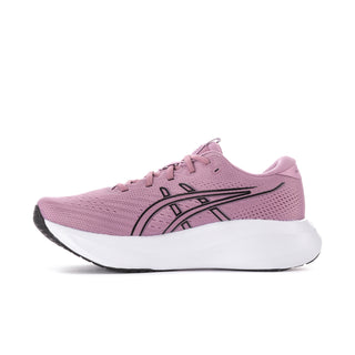 Women's purple running shoe profile view with black logo and white midsole