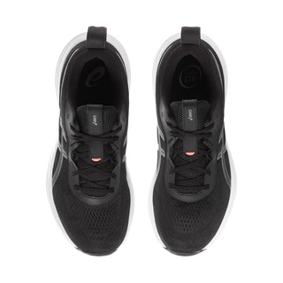 Pair of women’s black lace-up sneakers with mesh upper and cushioned collar.