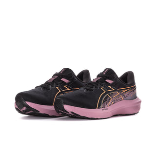Black and taro purple women’s running shoes, lace-up with pink cushioned sole
