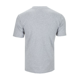 Grey crew neck T-shirt, short sleeves, plain back, solid knit for men