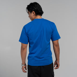 Men's royal blue crew neck T-shirt back view, short sleeves