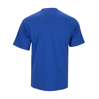 Men's royal blue crew neck T-shirt, back view, short sleeves