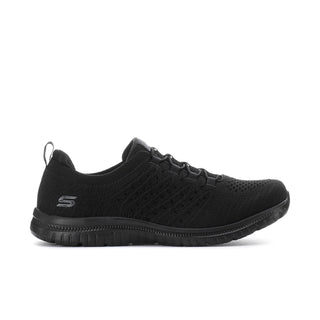 Black women's wide-fit knit lace-up sneaker with textured rubber sole