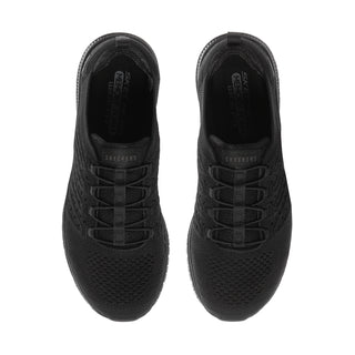 Black knit lace-up sneaker with cushioned tongue and Skechers logo