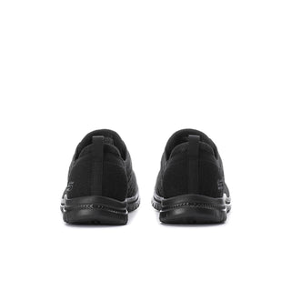 Black women's wide-fit sneaker heel and back view, lace-up design
