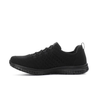 Black women's wide-fit knit lace-up sneaker, front side view