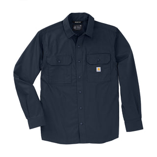 Men's navy relaxed-fit long-sleeve button-up shirt with two chest pockets