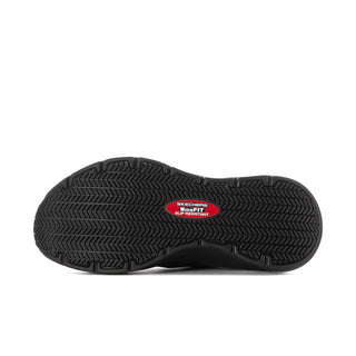 Black Skechers women's wide sneaker outsole with tread pattern and logo