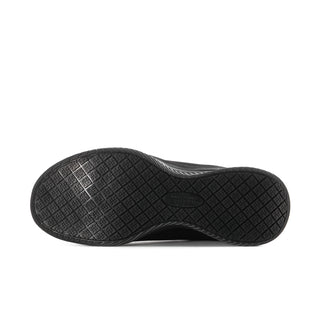 Black women's athletic sneaker outsole with patterned tread and flex grooves