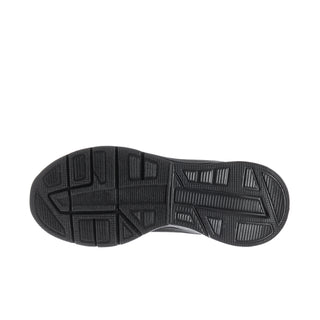 Women’s black rubber outsole with tread pattern and flex grooves