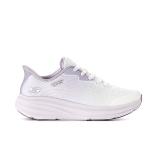 Women's slip-on sneakers in white with lilac accents, lace-up style, cushioned sole