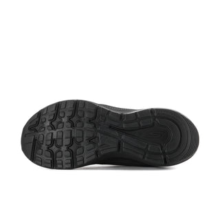 Women's black wide fit running shoes, outsole tread with deep traction lugs